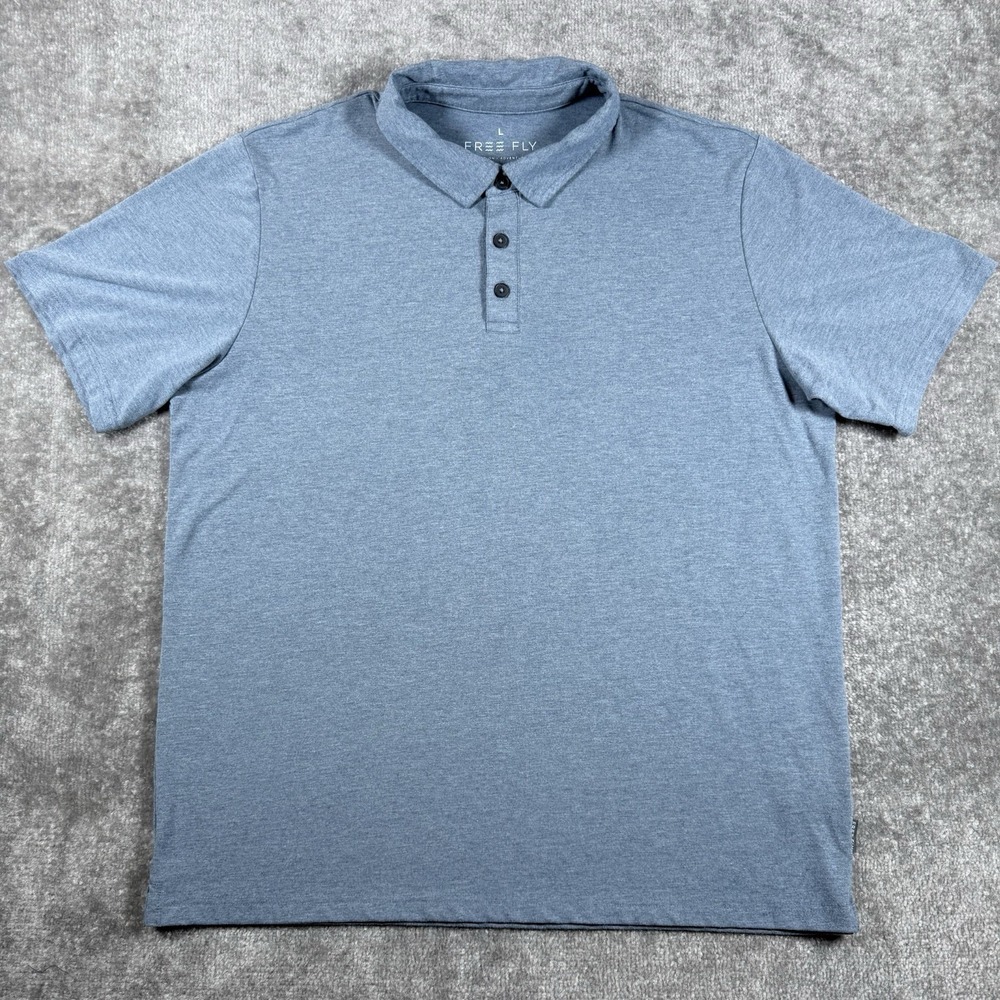 Free Fly Polo Shirt Men's Large Blue Bamboo Flex Short Sleeve Fishing Golf